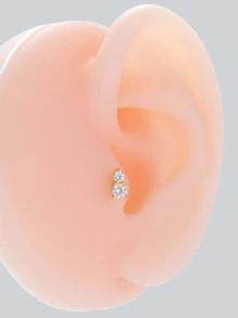 1pc Simple & Versatile Stainless Steel Round & Diamante Tragus Piercing Stud Earring - Yellow Gold - View 6