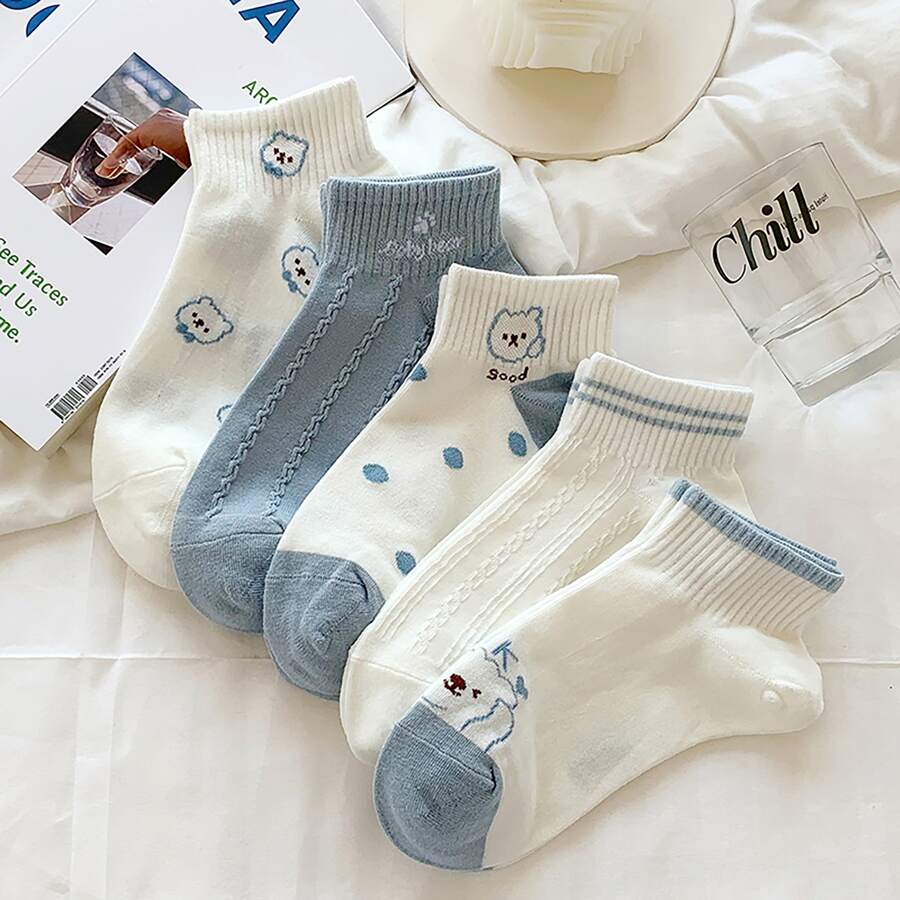 女襪春夏短襪淺薄可愛日系百搭短襪 - 藍色 - 查看 1