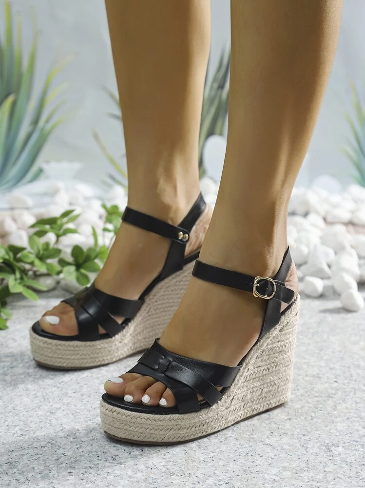 レディース バケーション ウェッジサンダル オープントゥ ブラック シューズ - ブラック - 見る 1