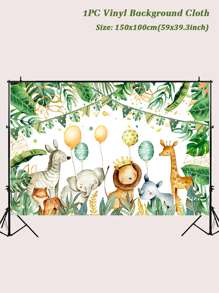 1入組叢林動物背景野生一周生日派對裝飾兒童林地動物野生動物園派對嬰兒送禮會綠色森林背景 - 彩色 - 查看 3