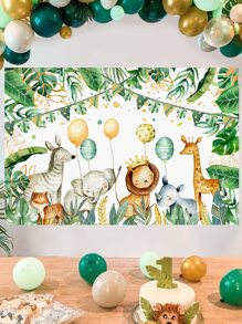 1入組叢林動物背景野生一周生日派對裝飾兒童林地動物野生動物園派對嬰兒送禮會綠色森林背景 - 彩色 - 查看 1