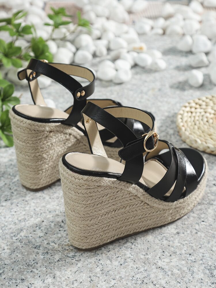 レディース バケーション ウェッジサンダル オープントゥ ブラック シューズ - ブラック - 見る 8