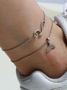 2入組流行的夏季海灘波浪腳鐲，適用於女性