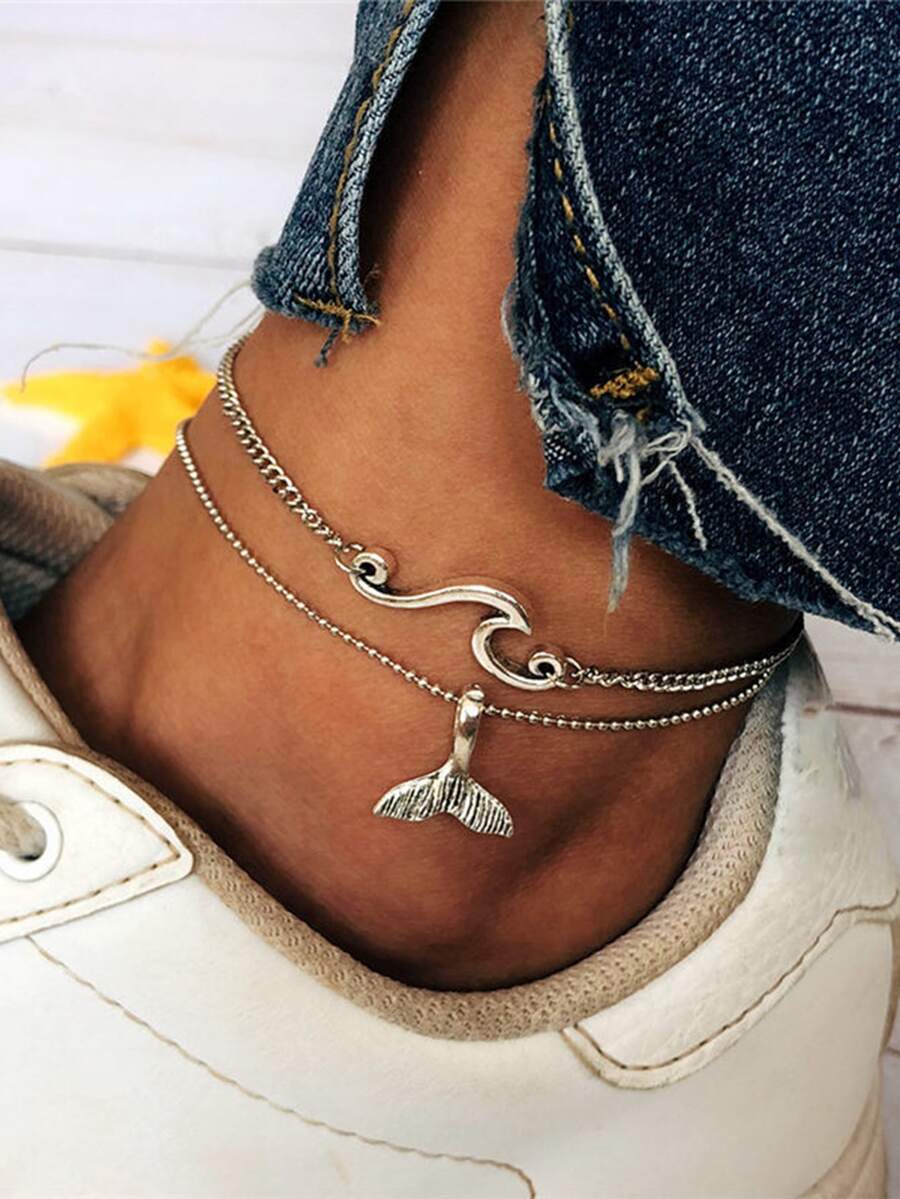 2入組流行的夏季海灘波浪腳鐲，適用於女性