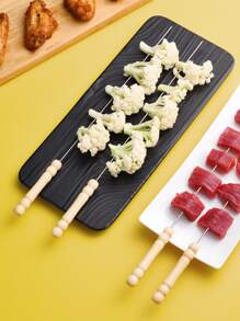 10入組不鏽鋼燒烤串燒棒（木柄），適合烤肉，廚房，露營等使用 - 彩色 - 查看 2