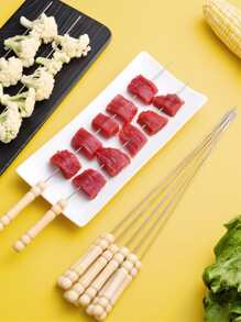 10入組不鏽鋼燒烤串燒棒（木柄），適合烤肉，廚房，露營等使用 - 彩色 - 查看 4