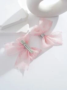 2入組女孩蝴蝶結裝飾鴨嘴夾適用於頭髮裝飾用品 - 淺粉色 - 查看 3