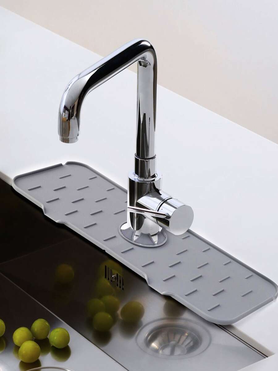 1入組廚房水龍頭水槽防濺罩，矽膠水龍頭集水墊，水龍頭後面水槽排水墊，廚房和浴用灰色橡膠乾燥墊還有珠子珠寶首飾存儲 - 灰色 - 查看 1