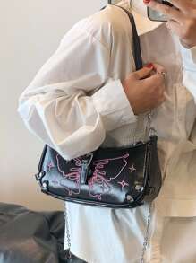 Butterfly Pattern Fashionable Metal Chain Armpit Bag - Black - View 2