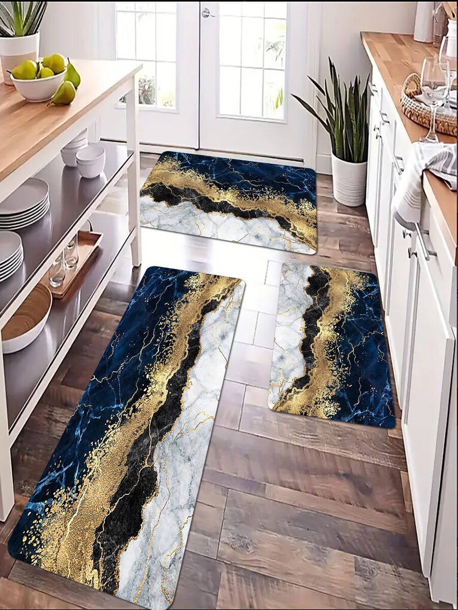 Alfombra de piso azul de mármol cocina - Multicolor - Ver 1