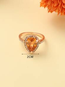 1入組時尚橘色水滴形狀方晶鋯石戒指 - 橘色 - 查看 2