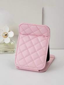 1 Miếng Kích thước nhỏ Bàn làm việc chất liệu da PU Che phủ Gấp lại Gương trang điểm - Hồng - Xem 2