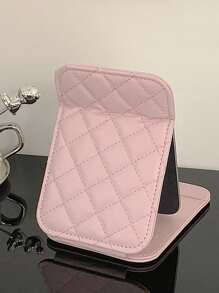 1 Miếng Kích thước nhỏ Bàn làm việc chất liệu da PU Che phủ Gấp lại Gương trang điểm - Hồng - Xem 4