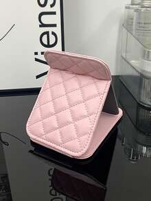 1 Miếng Kích thước nhỏ Bàn làm việc chất liệu da PU Che phủ Gấp lại Gương trang điểm - Hồng - Xem 5