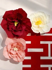 1 件皱纹纸花装饰，DIY 婚礼家居装饰，红色纸花派对背景装饰，适用于生日派对墙壁拱门情人节装饰，节日氛围纸花 - 酒紅色 - 查看 2