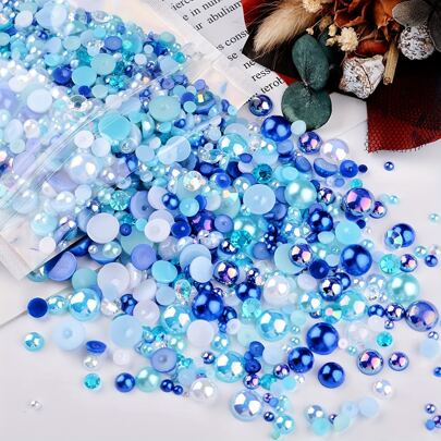 3800pcs-30g Flat Back Faux Pearl & Rhinestone For Diy Crafts, 3mm-10mm Resin Drill Clothing Decorative Accessories Mixed Size Faux Pearl Jewelry