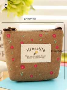 Vintage Floral Print Canvas Coin Purse/ Jewelry Storage Pouch With Zipper - Multicolor - View 4