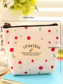 Vintage Floral Print Canvas Coin Purse/ Jewelry Storage Pouch With Zipper - Multicolor - View 2