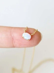 1入組歐美風格S925純銀鑲嵌澳大利亞水晶吊墜項鍊適合女士,派對禮物 - 金色 - 查看 3