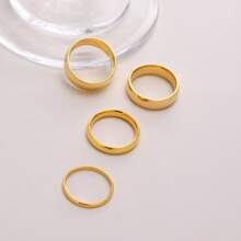 4 cái/bộ NỮ Thép không gỉ màu trơn & Tối giản Cong Bộ nhẫn - Vàng - Xem 4