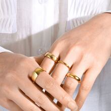4 cái/bộ NỮ Thép không gỉ màu trơn & Tối giản Cong Bộ nhẫn - Vàng - Xem 2