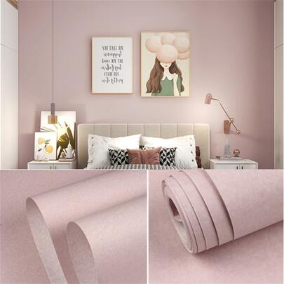 燈粉色的簡約風和時尚素色無紡布織物牆紙,防水臥室客廳背景牆