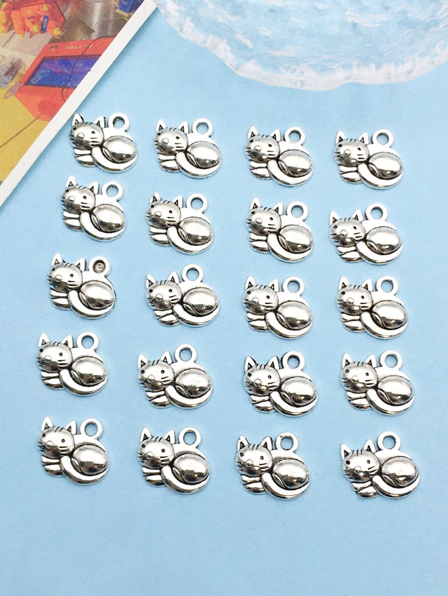 20入組合金貓DIY吊墜適用於手環首飾類項鍊製作配件用品 - 銀色 - 查看 1