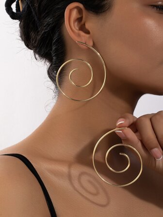2 piezas/set Pendientes metálicos de elegante geométrico espiral en forma de