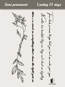 1入組紋身貼紙帶圖案的花卉,手寫,草本,,,適用於2,合適的適用於手腕或者其他身體 - 黑色 - 查看 2