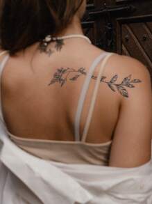 1入組紋身貼紙帶圖案的花卉,手寫,草本,,,適用於2,合適的適用於手腕或者其他身體 - 黑色 - 查看 5