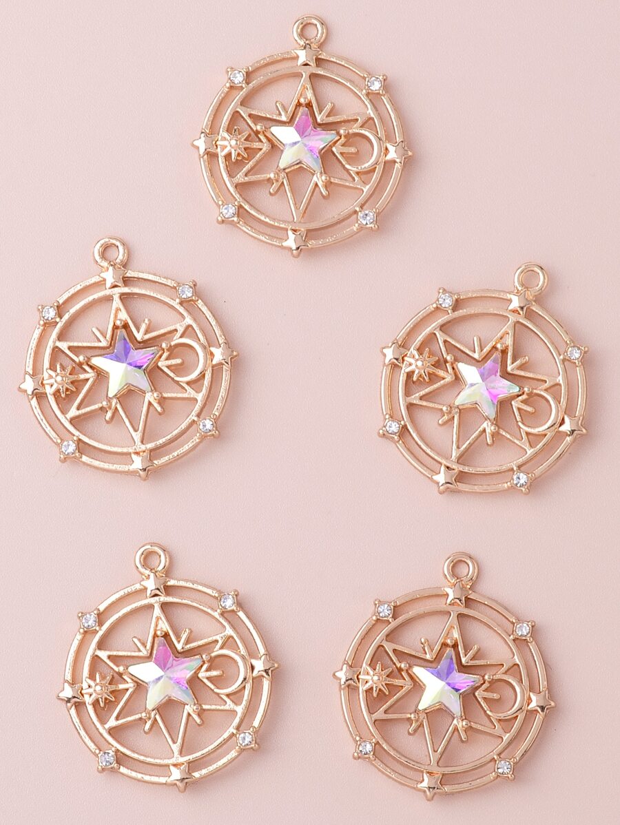 10 件/包锌合金巴洛克风格微镶嵌五角星、六角星花盘吊坠，适合女性日常佩戴、DIY、轻巧奢华耳环、项链装饰材料