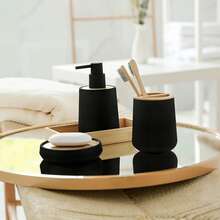 4pcs/set Black Bathroom Accessories Set Including Soap Dispenser, Toothbrush Holder, Tray And Soap Dish - Black - View 2