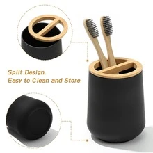 4pcs/set Black Bathroom Accessories Set Including Soap Dispenser, Toothbrush Holder, Tray And Soap Dish - Black - View 7