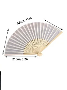 10/5/2/1pc Silk Hand Fan, Decorative Plain Fabric Fan, Wedding Gift, Folding Bamboo Fan, DIY Desktop Hanging Decor - Beige - View 4