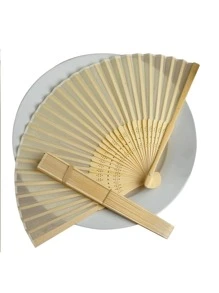 10/5/2/1pc Silk Hand Fan, Decorative Plain Fabric Fan, Wedding Gift, Folding Bamboo Fan, DIY Desktop Hanging Decor - Beige - View 5