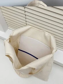 米色時尚簡約卡通耳機印花帆布袋 - 米色 - 查看 5