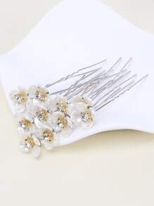 10 chiếc kẹp tóc hình hoa ngọc trai giả, phong cách cổ điển, lãng mạn, thanh lịch, phụ kiện tóc cô dâu, lược cài tóc lệch bên, thích hợp cho đám cưới, Ngày của Mẹ. - Bạc - Xem 3