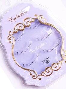 3對漫畫睫毛,日系妝容濃密自然,化妝工具 亞洲/韓國cosplay動漫假睫毛 - 黑色 - 查看 2