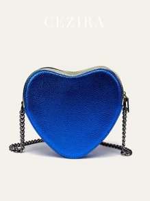 CEZIRA輕便商務休閒蝴蝶結形錢包，對比色條紋圖案女士PU皮肩背袋長鏈十字包手提包，適用於青少年女孩、女大學生，新手和白領人士，適用於辦公室、大學、工作、商務、通勤、戶外、旅行和外出等場合 - 彩色 - 查看 4