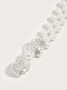 1pc Women's Bow-Tie Buckle Elastic Waist Faux Pearl Decor Belt, Matching Evening Gown For High-End Banquet Wear Valentine's Day Valentines Summer, School Fall, Autumn, Halloween - White - View 3