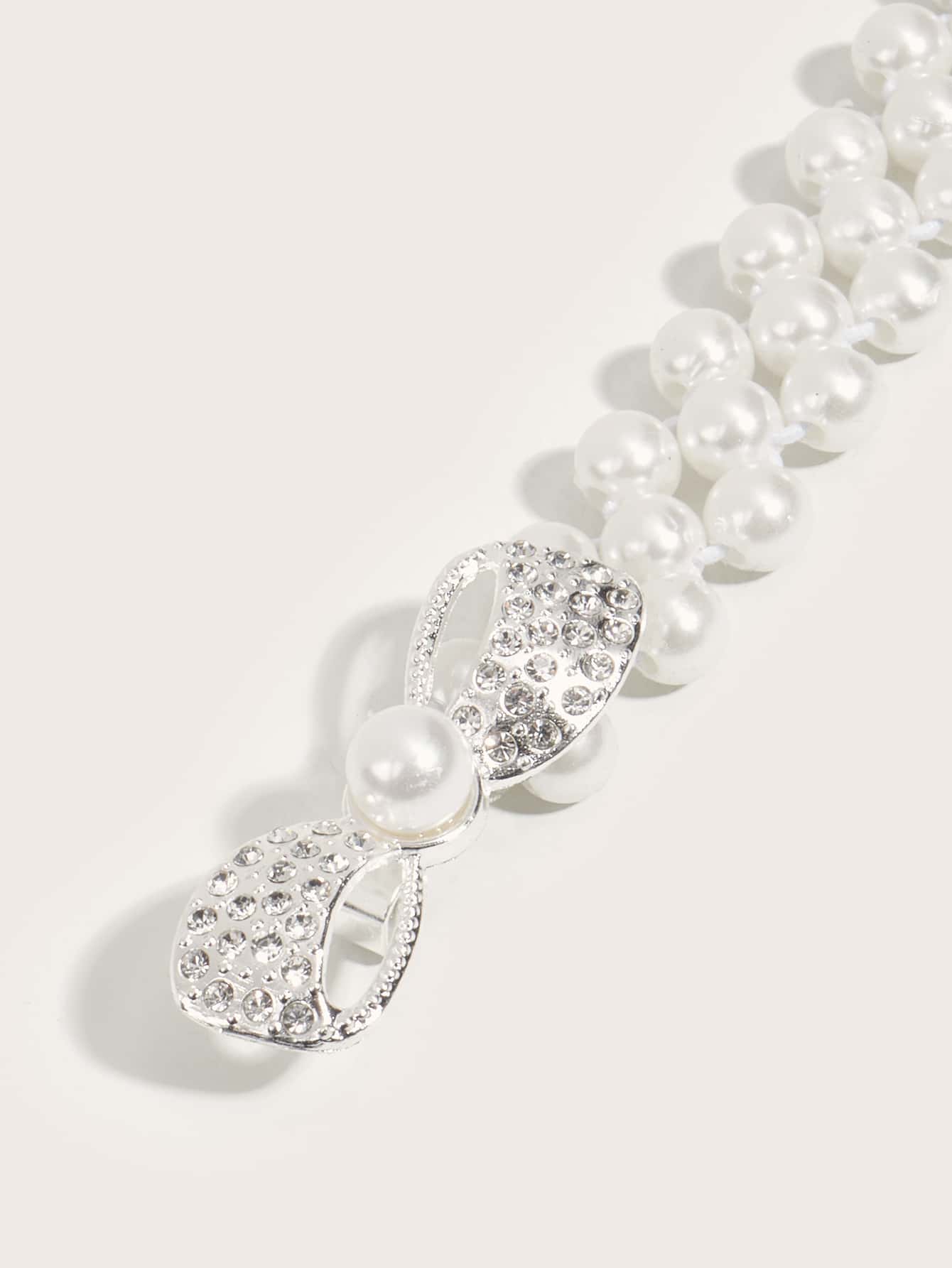 1pc Women's Bow-Tie Buckle Elastic Waist Faux Pearl Decor Belt, Matching Evening Gown For High-End Banquet Wear Valentine's Day Valentines Summer, School Fall, Autumn, Halloween - White - View 2