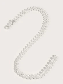 1pc Women's Bow-Tie Buckle Elastic Waist Faux Pearl Decor Belt, Matching Evening Gown For High-End Banquet Wear Valentine's Day Valentines Summer, School Fall, Autumn, Halloween - White - View 4