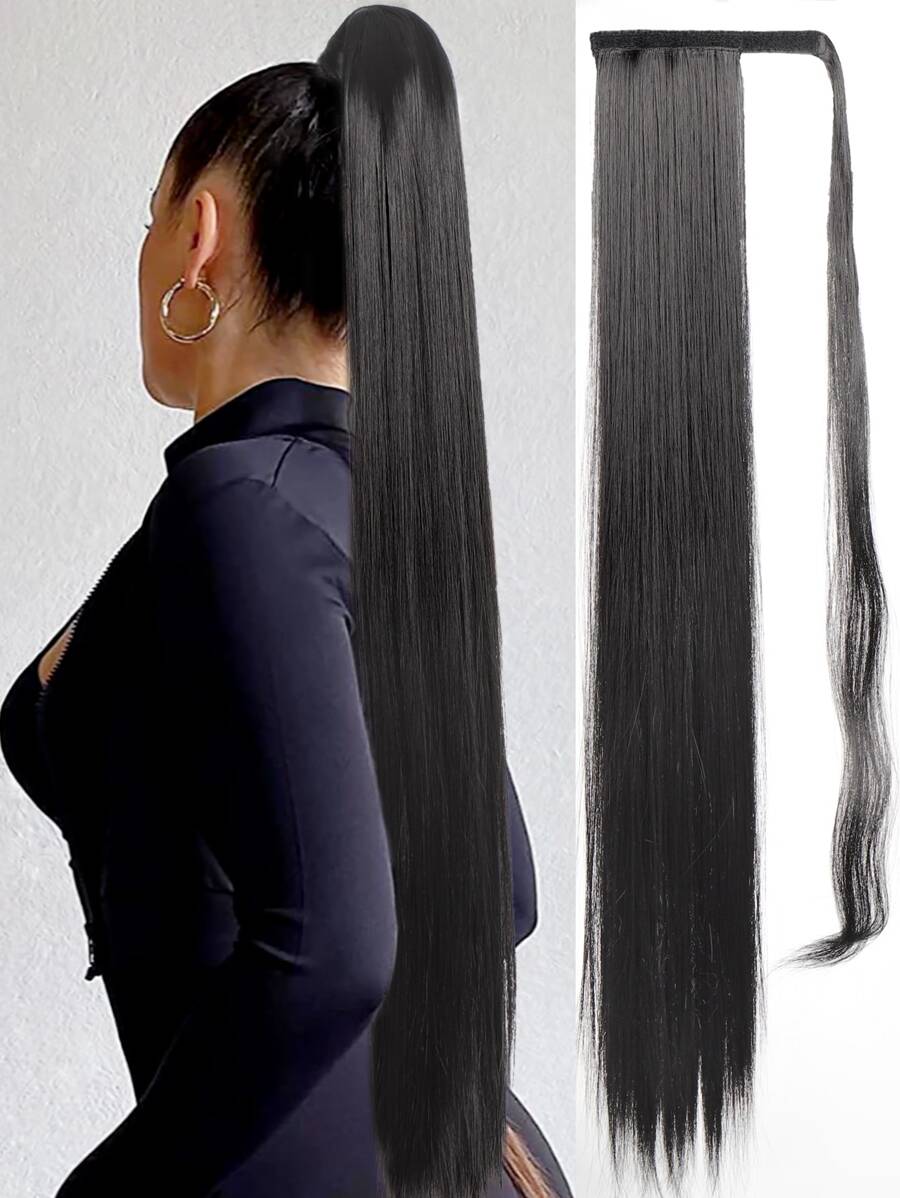 Siêu Dài Thẳng Phần mở rộng tóc đuôi ngựa Đối với phụ nữ Đen Quần quanh Sợi tổng hợp Tóc Dài Ngựa con Cái đuôi Miếng tóc giả - màu đen - Xem 1