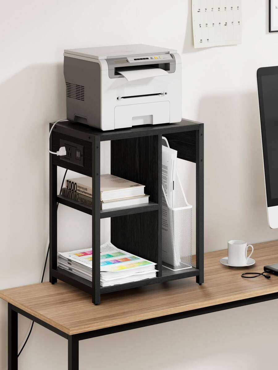 Printer Stand with Charging Station, Home Office Desktop Printer Stand ...