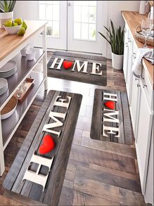 Heart & Letter Pattern Anti-slip Absorbent Kitchen Floor Mat - Multicolor - View 1