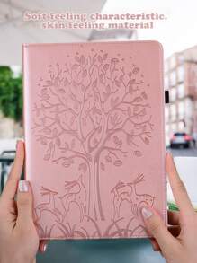 GLANDOTU 平板電腦保護套相容於三星 iPad 聯想華為小米平板電腦 PU 皮革對開折疊支架錢包式翻蓋保護套帶卡槽筆夾（樹和鹿）玫瑰金 - 玫瑰金 - 查看 5