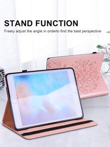 GLANDOTU 平板電腦保護套相容於三星 iPad 聯想華為小米平板電腦 PU 皮革對開折疊支架錢包式翻蓋保護套帶卡槽筆夾（樹和鹿）玫瑰金 - 玫瑰金 - 查看 2