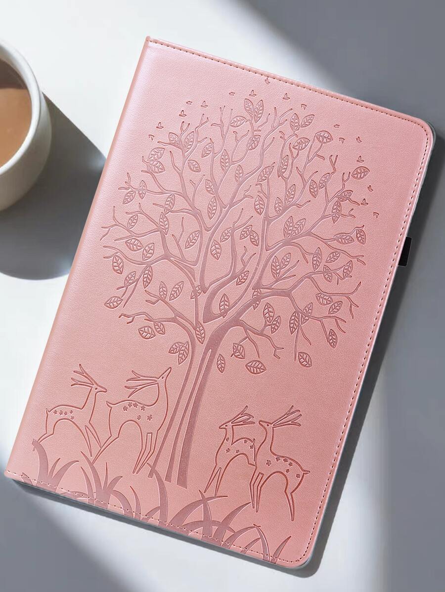 GLANDOTU Funda para tableta compatible con Samsung iPad Tablet Funda PU con soporte plegable tipo billetera con ranura para tarjeta Clip para bolígrafo (árbol y ciervo) Oro rosa - Oro rosa - Ver 1