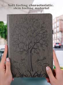 GLANDOTU Tablet Case Compatible With Samsung IPad Tablet PU Leather Folio Folding Stand Wallet Flip Case With Card Slot Pen Clip(Tree And Deer) Grey