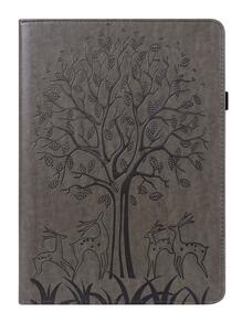GLANDOTU Tablet Case Compatible With Samsung IPad Tablet PU Leather Folio Folding Stand Wallet Flip Case With Card Slot Pen Clip(Tree And Deer) Grey